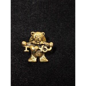 Vintage Camco Teddy Bear I Love You Heart Brooch Small‎ Gold Tone Pin